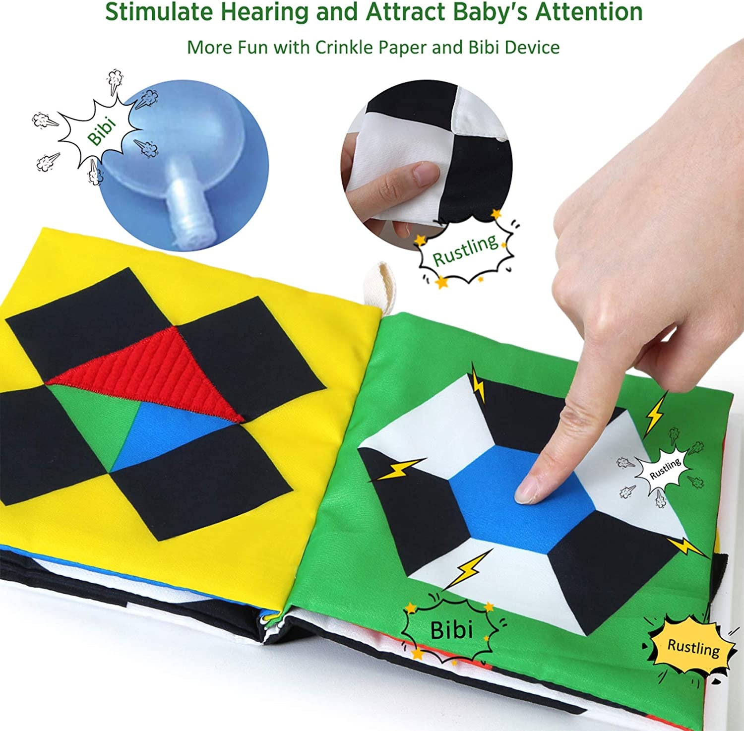 Baby Books Toys, High Contrast Black and White Books Non Toxic Fabric Touch and Feel Crinkle Cloth Books Early Educational Stimulation Toys for Infants Toddlers, Baby Gift Soft Toys Mirror