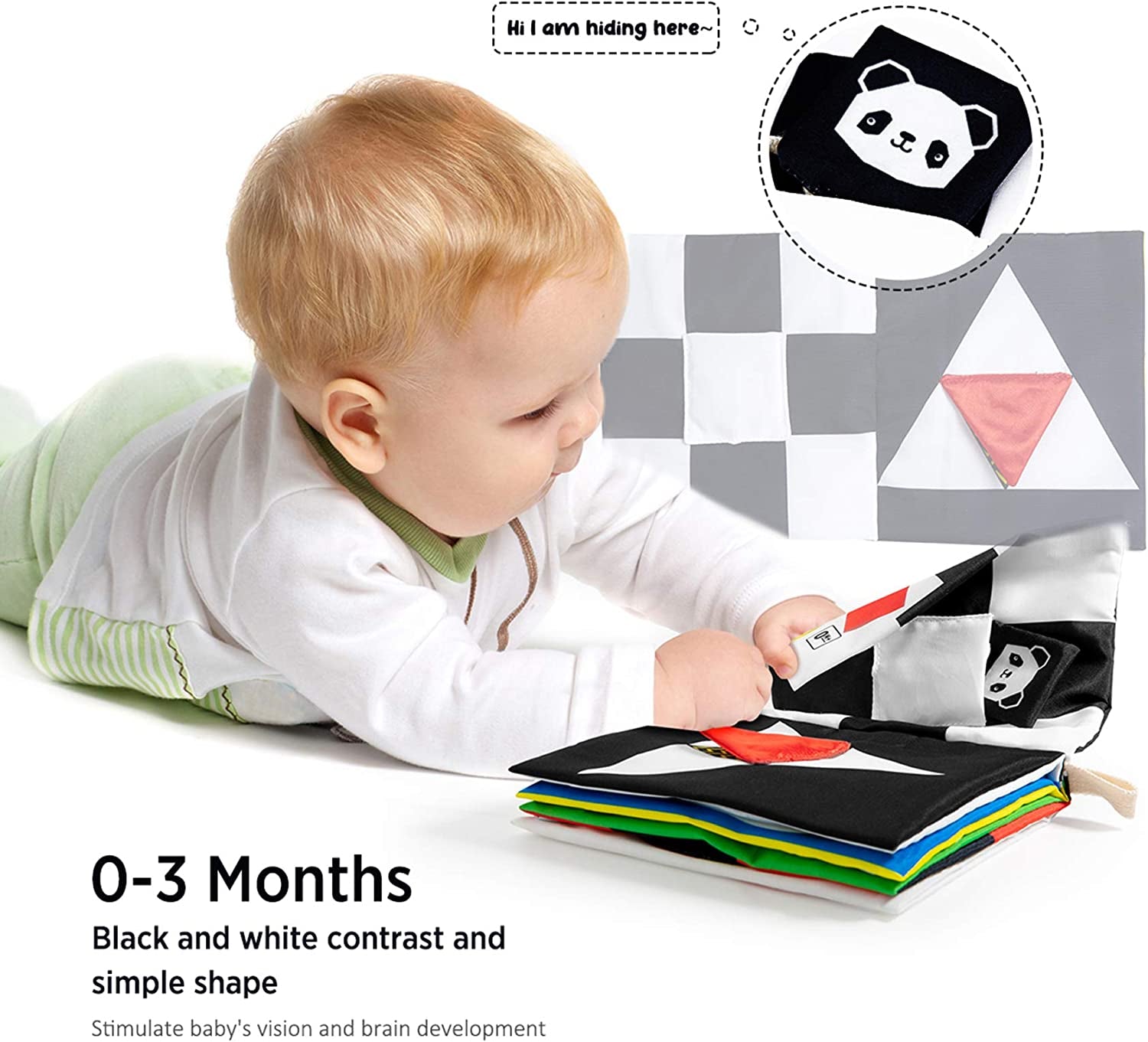 Baby Books Toys, High Contrast Black and White Books Non Toxic Fabric Touch and Feel Crinkle Cloth Books Early Educational Stimulation Toys for Infants Toddlers, Baby Gift Soft Toys Mirror