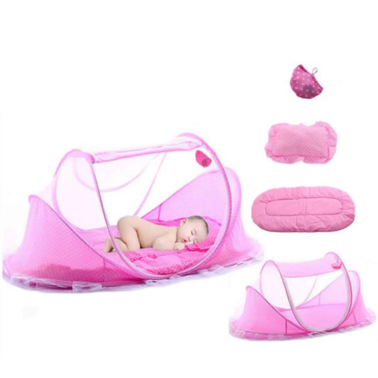 Baby Bed Mosquito Net, Portable Folding Bed Pop up Summer Travel Crib with Mosquito Net Baby Cribs Newborn Baby Crib,Pink,F118143