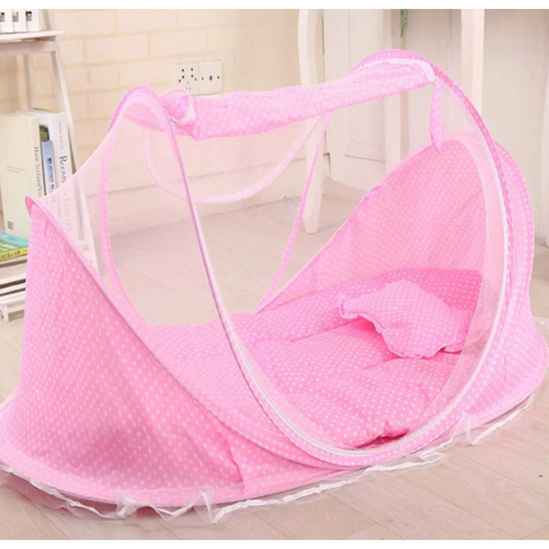 Baby Bed Mosquito Net, Portable Folding Bed Pop up Summer Travel Crib with Mosquito Net Baby Cribs Newborn Baby Crib,Pink,F118143