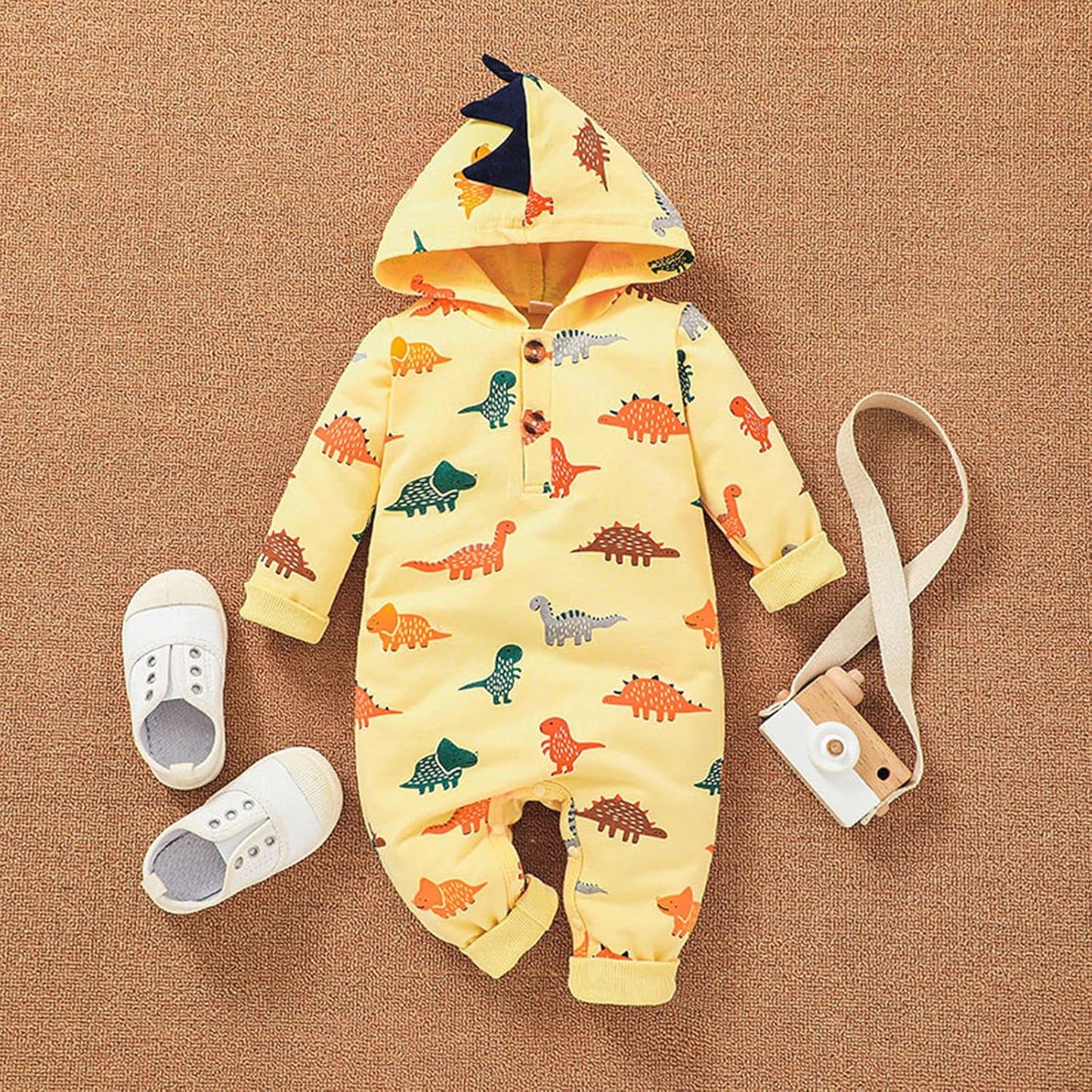 Newborn Jumpsuit Clothes Infant Baby Boy Girl 3D Dinosaur Hooded Romper Outfits 0-24 Months