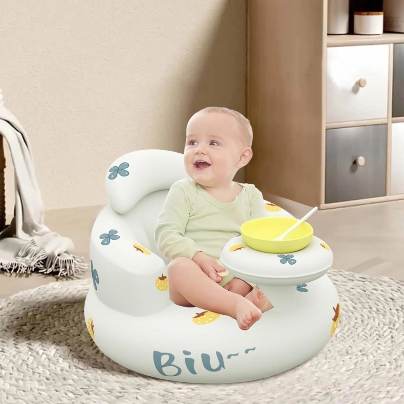 Inflatable Baby Seat for Baby 336 Months Inflatable Baby Chair with Tray Blow up Baby Chair with Air Pumps Baby Sitting Support Gifts Inflatable Baby Chair