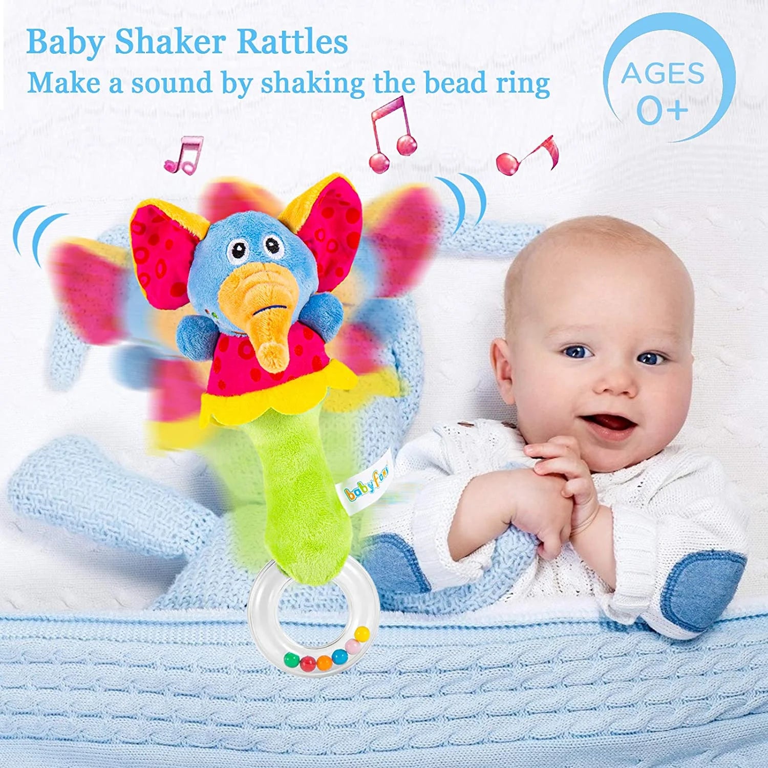 2 Pack Baby Soft Rattle Toys Fabric Ring Rattles Shaker Infant Handbells Early Development Hand Grab Sensory Toys Stuffed Animal for 3 6 9 12 Months and Newborn Toddler Boy Girl Birthday Gift