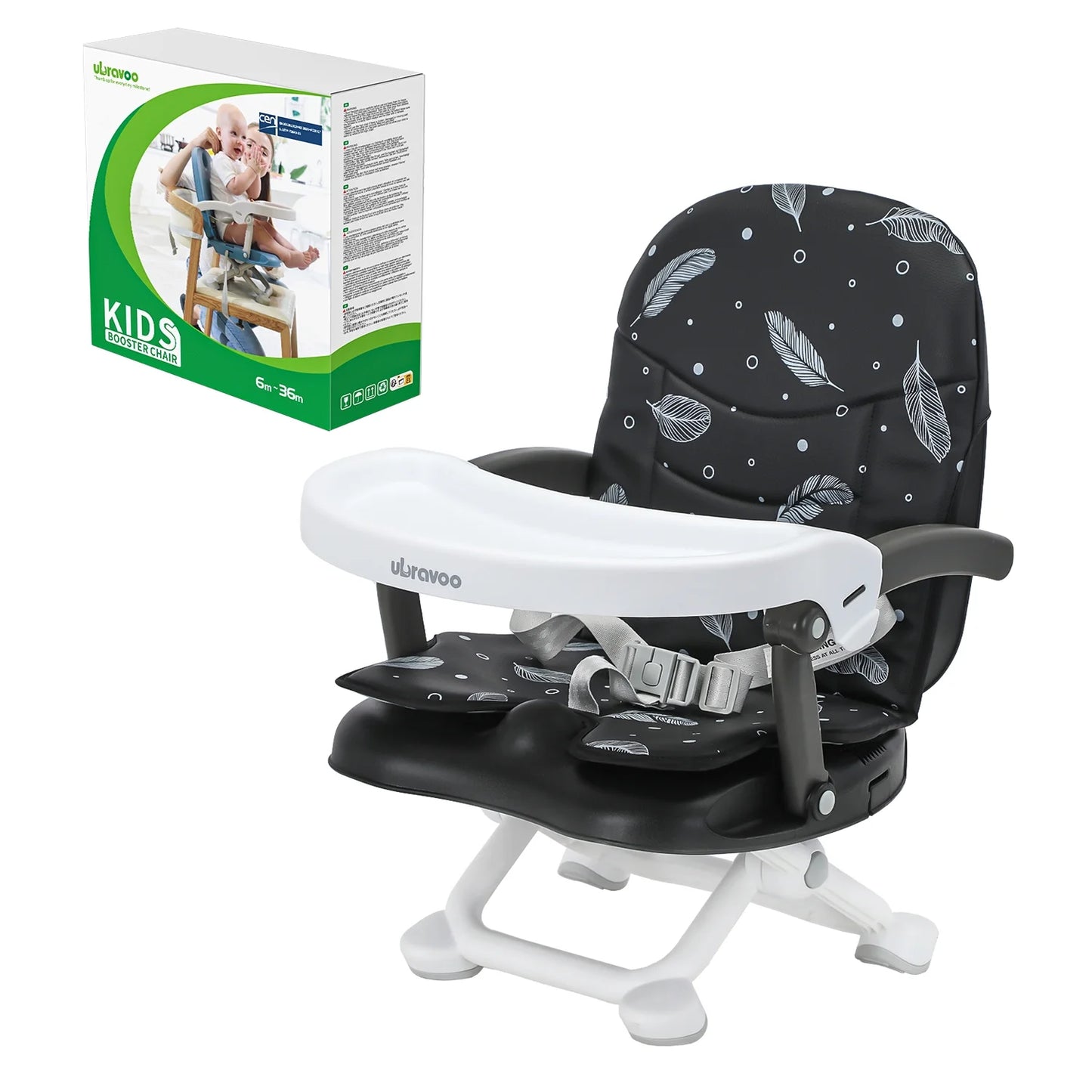 Toddler Booster Seat 2 in 1 Portable High Chair,Baby Dining Table,Removable Tray & Seat Pad,Easy to Travel,Black